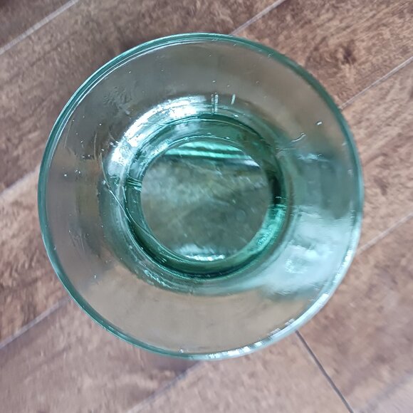 Vintage Green Recycled Glass Vase Oblong Textured Design : Heavy - Picture 3 of 5